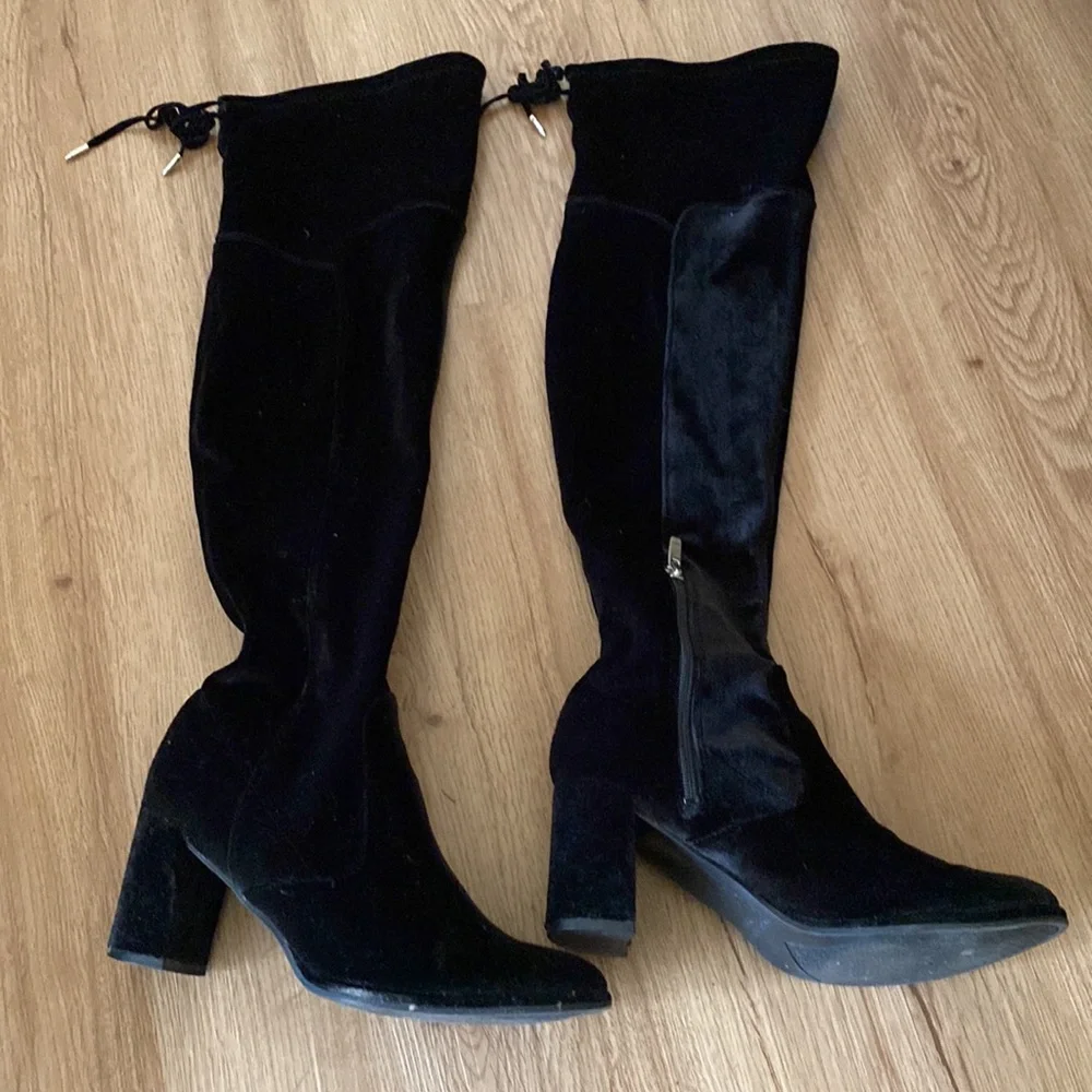 NWOT Marc Fisher Over The Knee Black Velvet block heal Boots size 7.5